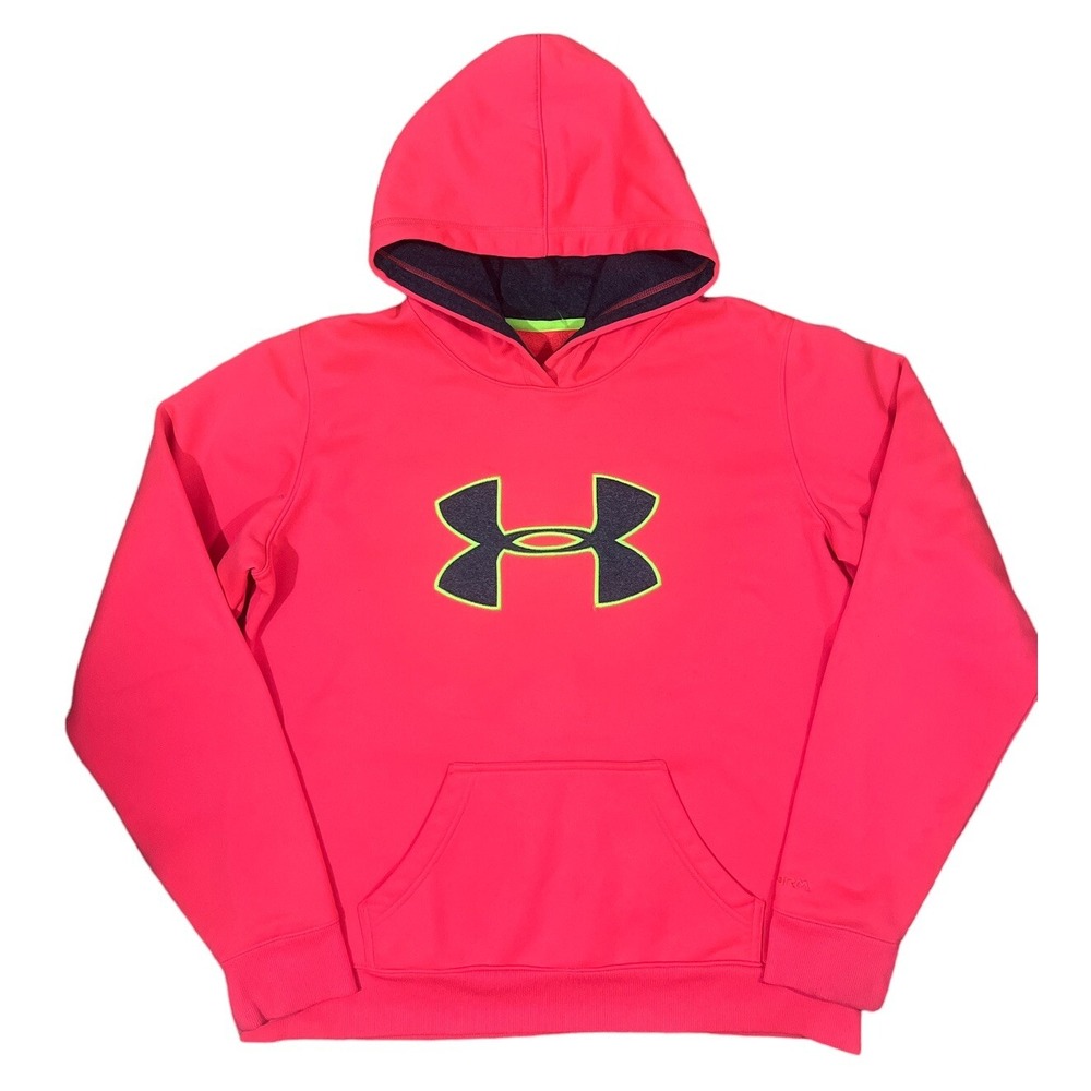 Under Armour HOODIE Bright Pinkish Orange Semi Fitted Cold Gear Size Womens L